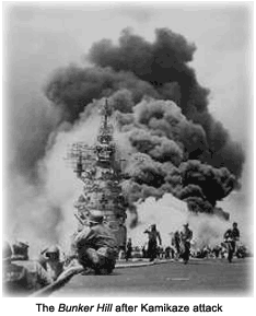 USS Bunker Hill after being hit