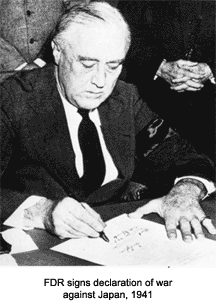 FDR signs declaration of war against Japan
