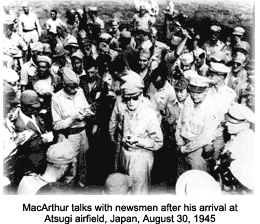 MacArthur with press in Japan